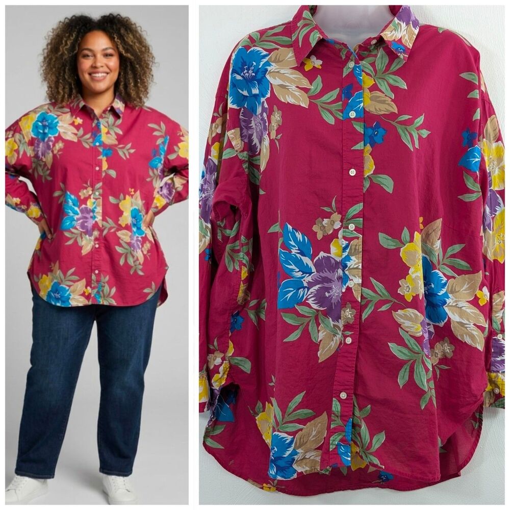 Lauren 2X Floral Tunic Shirt Aloha Hawaiian Print Lightweight Closet Pick